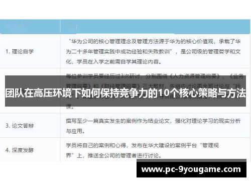 团队在高压环境下如何保持竞争力的10个核心策略与方法